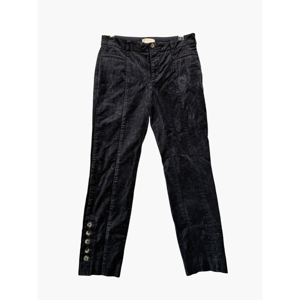 Anthropologie The Essential Slim Velvet Pants Black Button Ankle Size 2